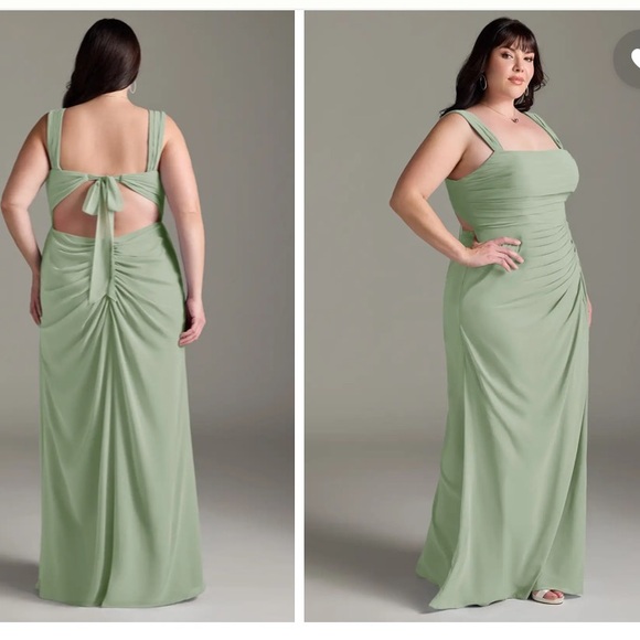 Azazie Jesaphine Dusty Sage Ruched Chiffon Gown - Picture 3 of 8